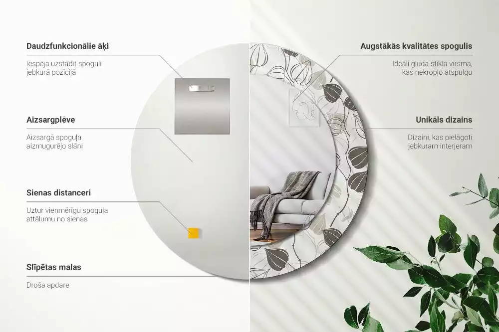 Okrúhle zrkadlo rám s potlačou Abstraktné kvetinové