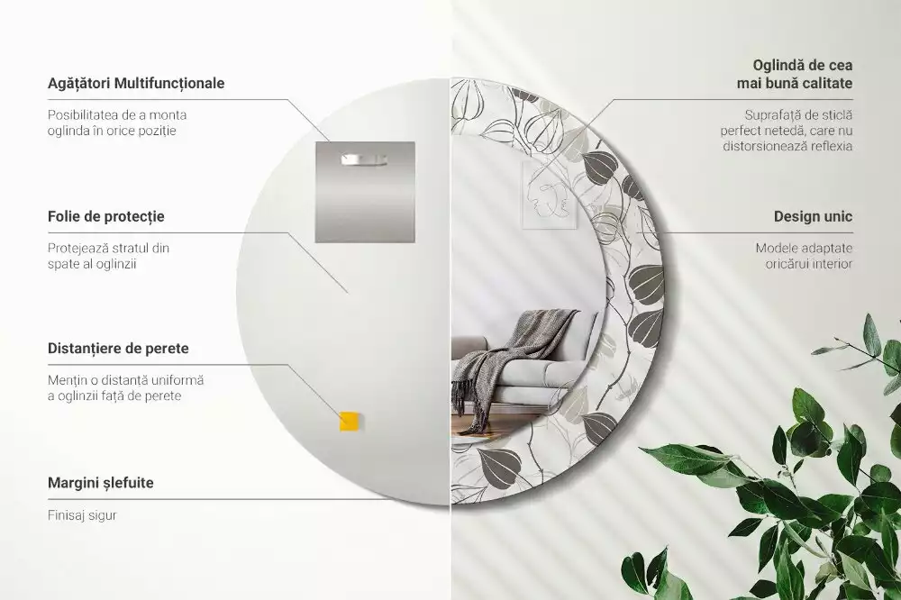 Okrúhle zrkadlo rám s potlačou Abstraktné kvetinové