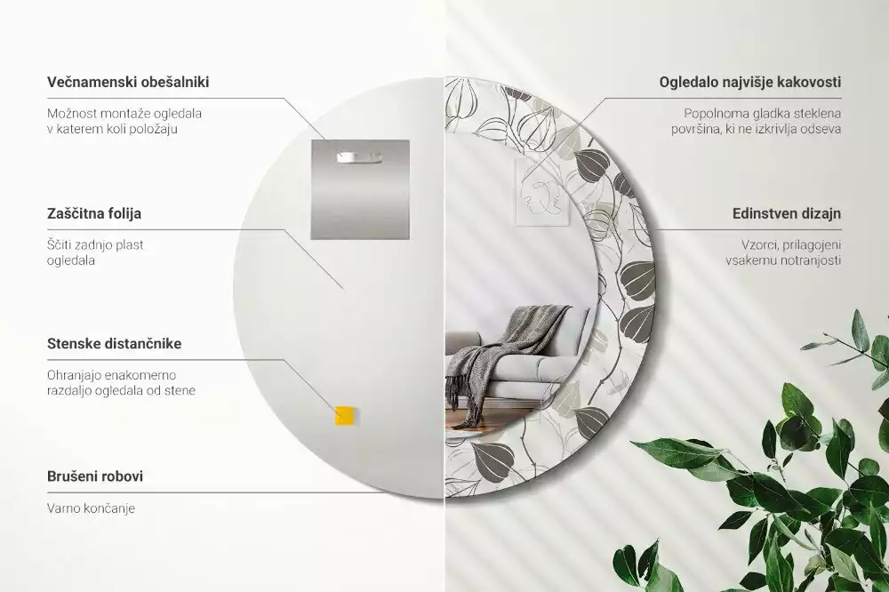 Okrúhle zrkadlo rám s potlačou Abstraktné kvetinové
