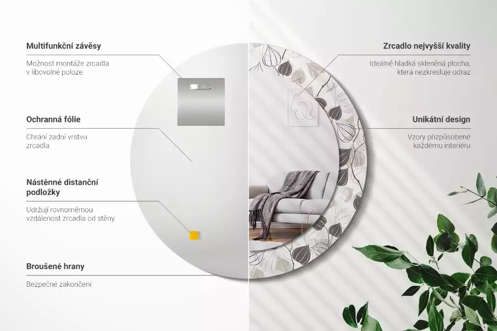 Okrúhle zrkadlo rám s potlačou Abstraktné kvetinové