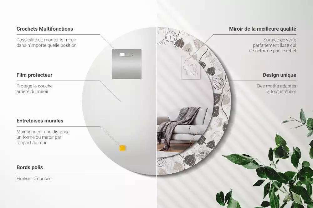 Okrúhle zrkadlo rám s potlačou Abstraktné kvetinové