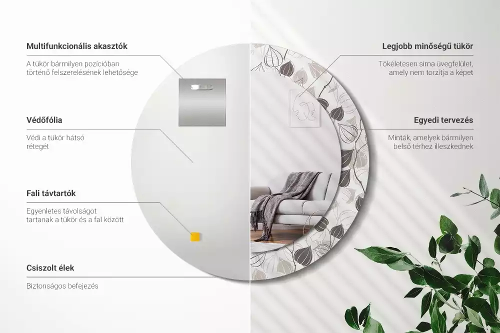 Okrúhle zrkadlo rám s potlačou Abstraktné kvetinové