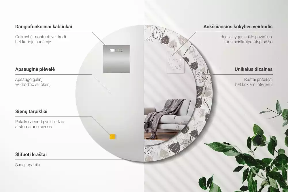 Okrúhle zrkadlo rám s potlačou Abstraktné kvetinové