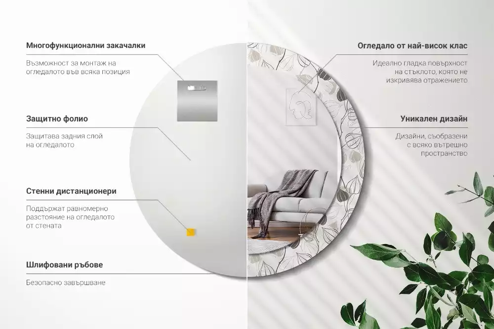 Okrúhle zrkadlo rám s potlačou Abstraktné kvetinové