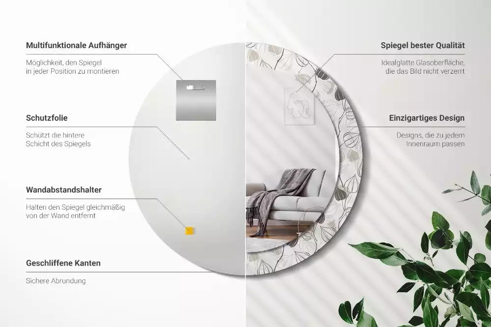 Okrúhle zrkadlo rám s potlačou Abstraktné kvetinové