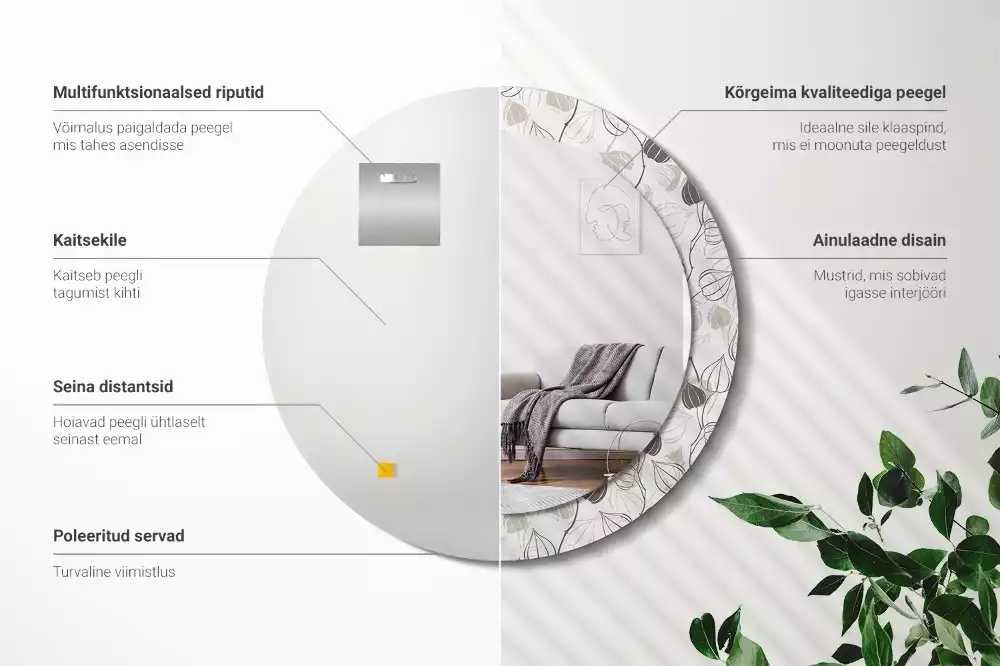 Okrúhle zrkadlo rám s potlačou Abstraktné kvetinové