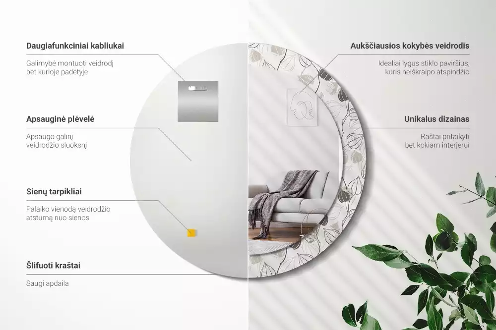 Okrúhle zrkadlo rám s potlačou Abstraktné kvetinové