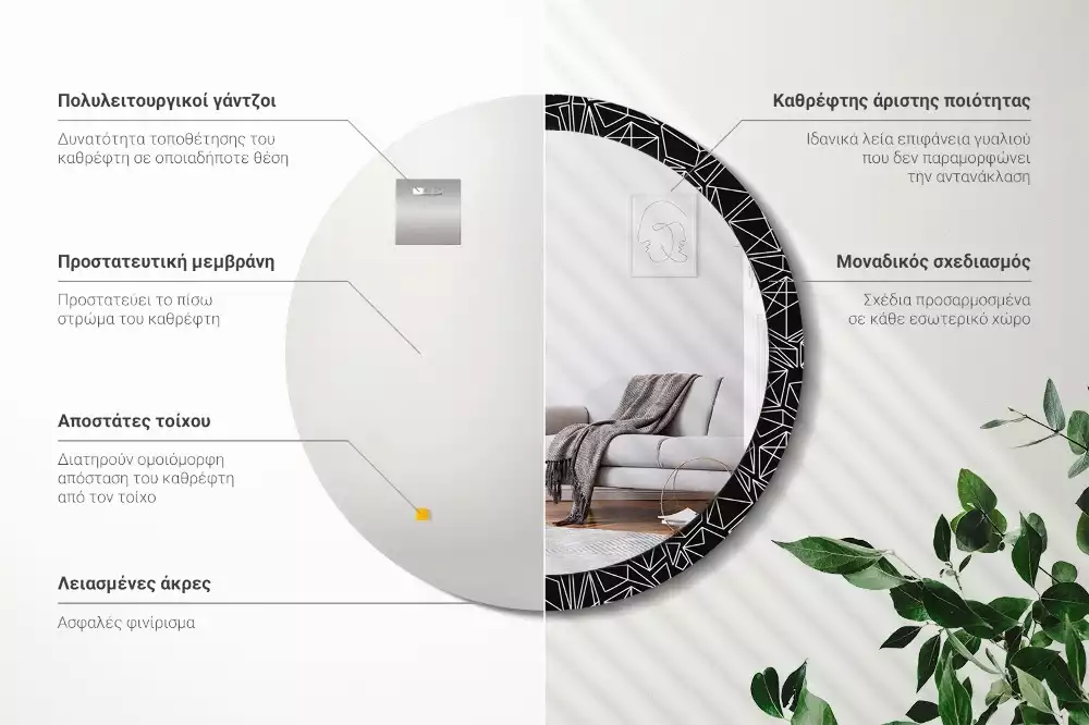 Okrúhle zrkadlo s potlačeným rámom Geometrický vzor