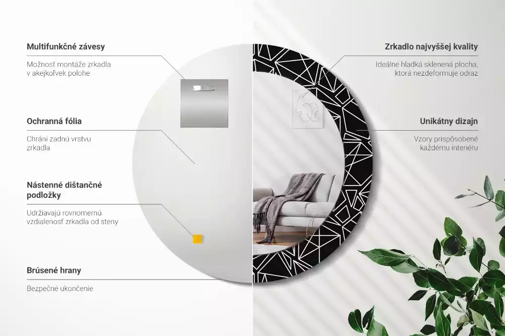 Okrúhle zrkadlo s potlačeným rámom Geometrický vzor