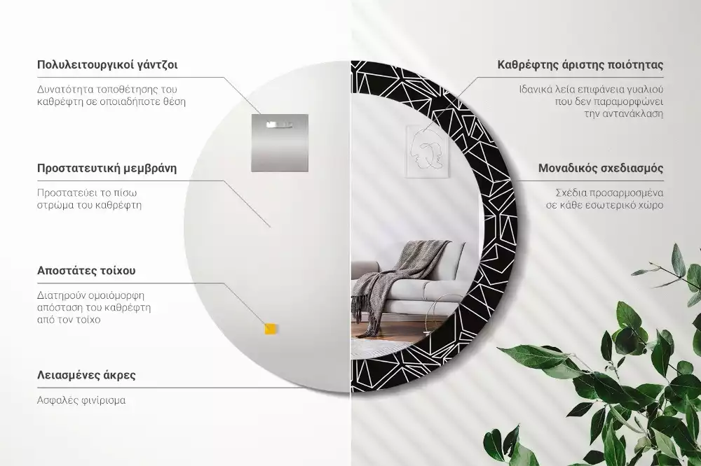 Okrúhle zrkadlo s potlačeným rámom Geometrický vzor