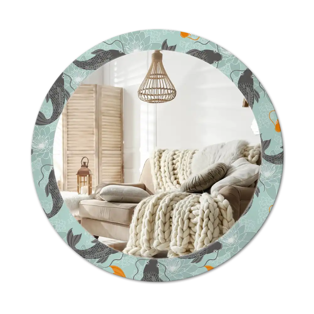 Okrúhle zrkadlo rám s potlačou Kapor koi