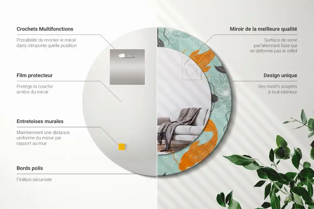 Okrúhle zrkadlo rám s potlačou Kapor koi