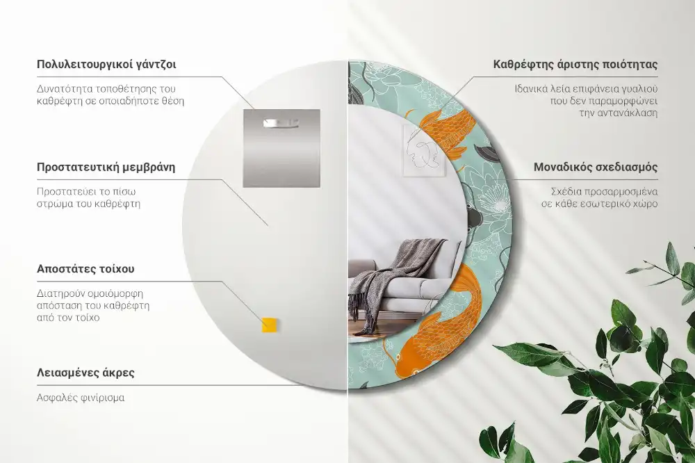 Okrúhle zrkadlo rám s potlačou Kapor koi