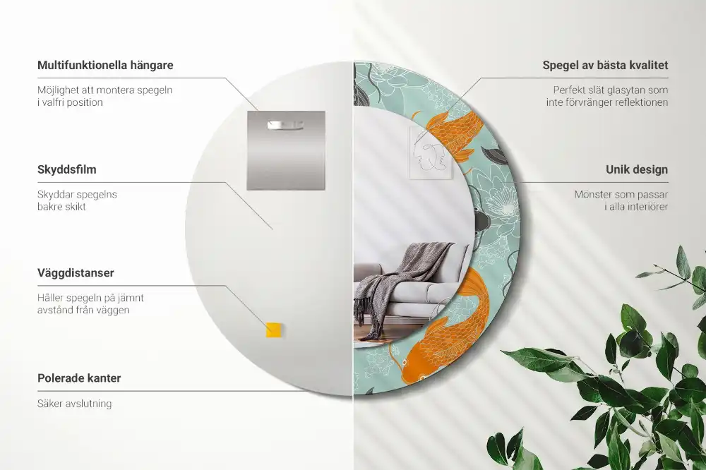 Okrúhle zrkadlo rám s potlačou Kapor koi