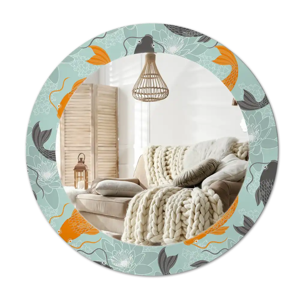 Okrúhle zrkadlo rám s potlačou Kapor koi