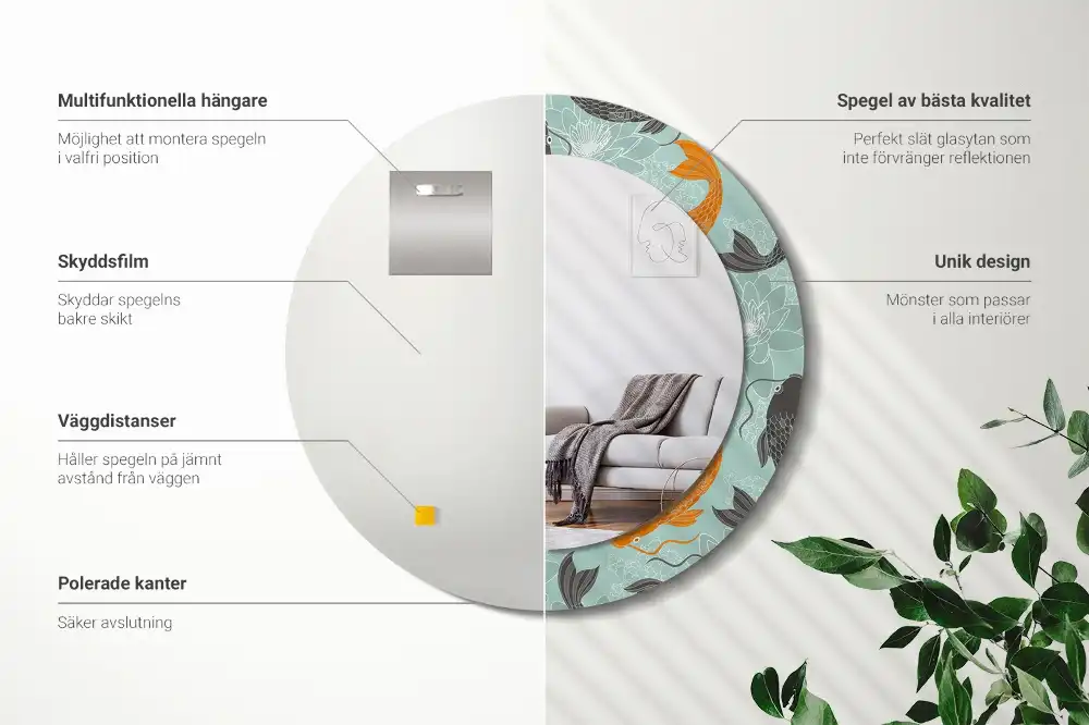 Okrúhle zrkadlo rám s potlačou Kapor koi