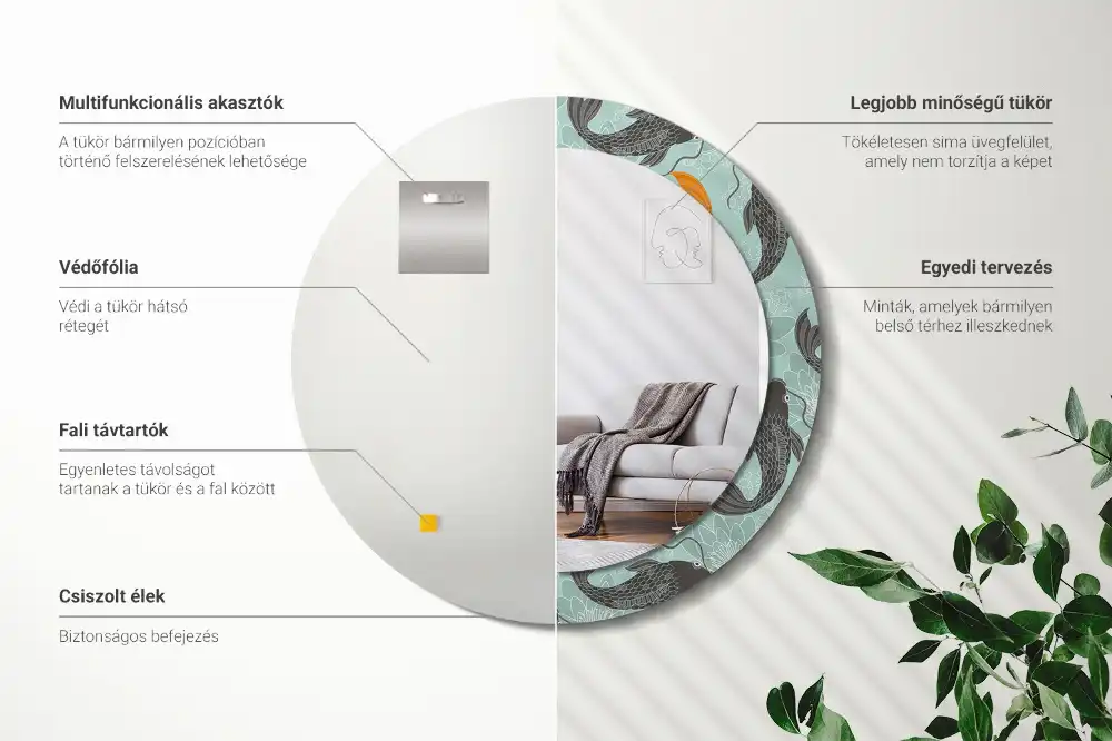 Okrúhle zrkadlo rám s potlačou Kapor koi