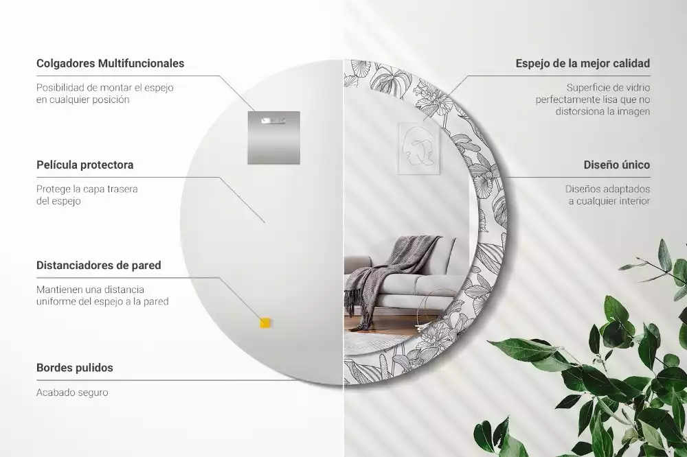 Okrúhle zrkadlo s potlačeným rámom Kvetinový vzor