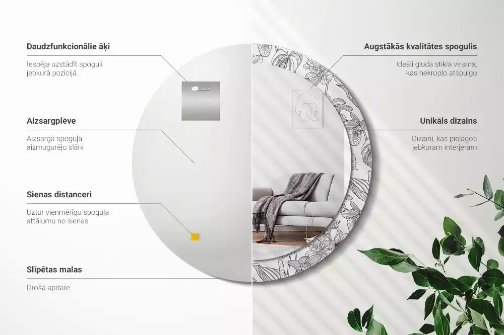 Okrúhle zrkadlo s potlačeným rámom Kvetinový vzor