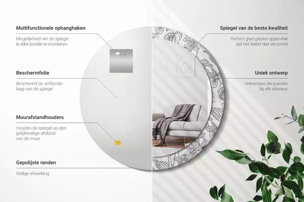 Okrúhle zrkadlo s potlačeným rámom Kvetinový vzor