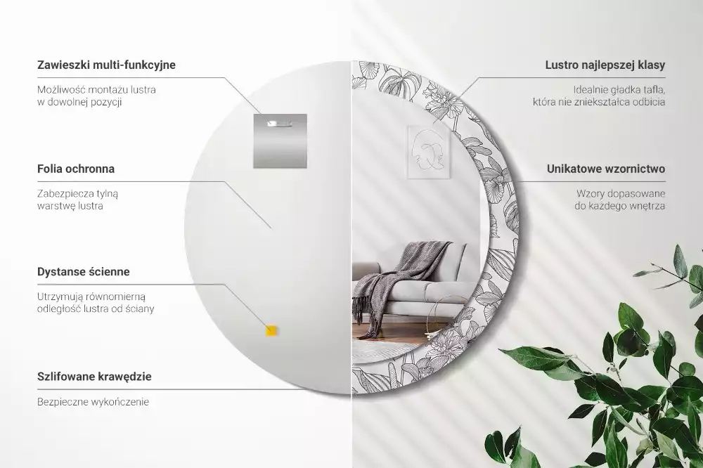 Okrúhle zrkadlo s potlačeným rámom Kvetinový vzor