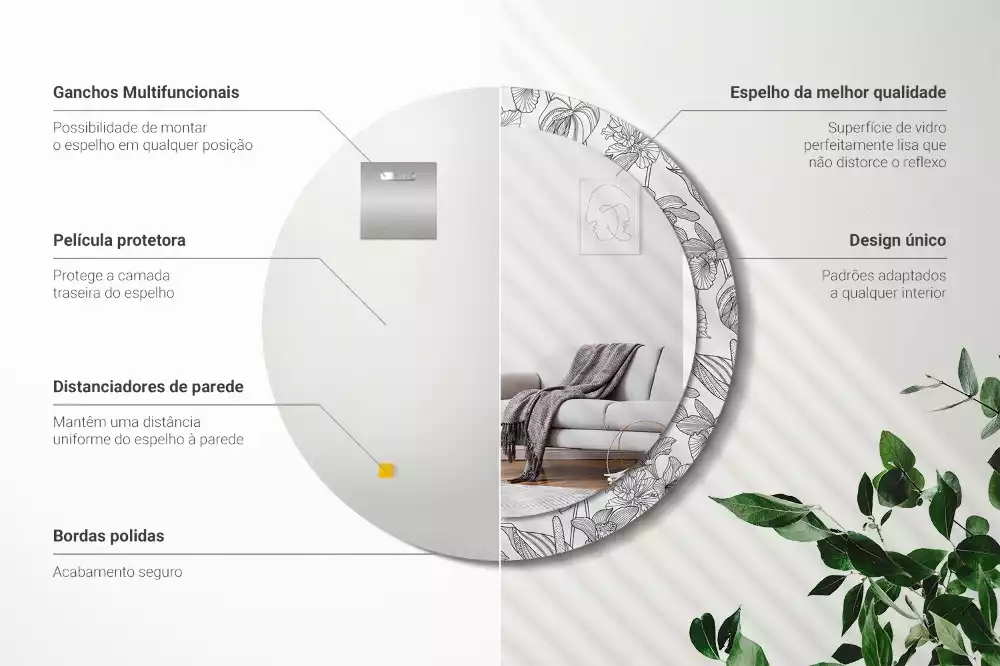 Okrúhle zrkadlo s potlačeným rámom Kvetinový vzor