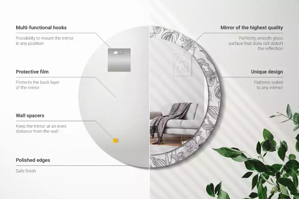 Okrúhle zrkadlo s potlačeným rámom Kvetinový vzor