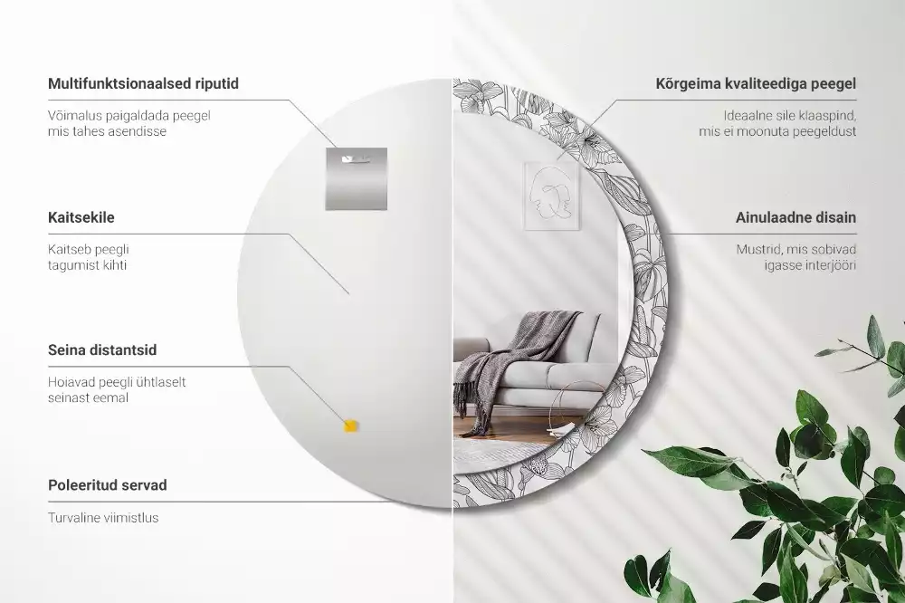 Okrúhle zrkadlo s potlačeným rámom Kvetinový vzor