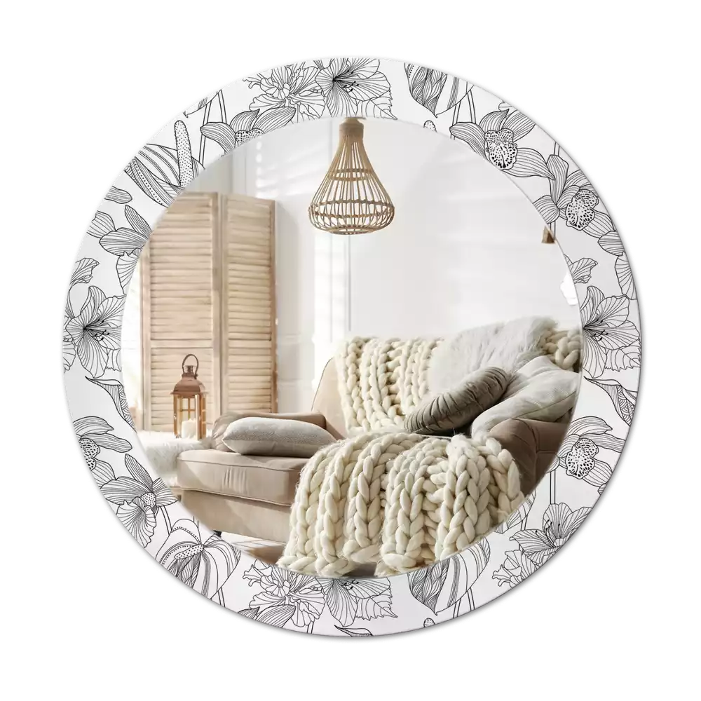 Okrúhle zrkadlo s potlačeným rámom Kvetinový vzor