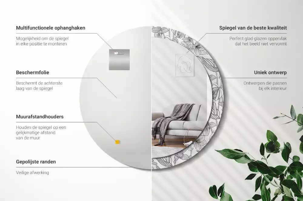 Okrúhle zrkadlo s potlačeným rámom Kvetinový vzor