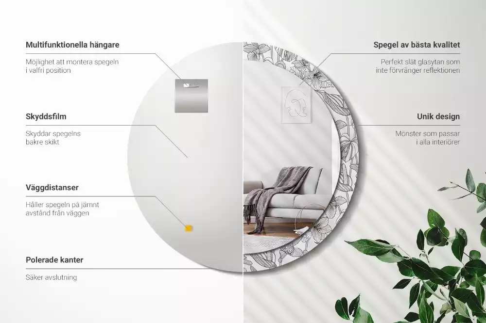 Okrúhle zrkadlo s potlačeným rámom Kvetinový vzor