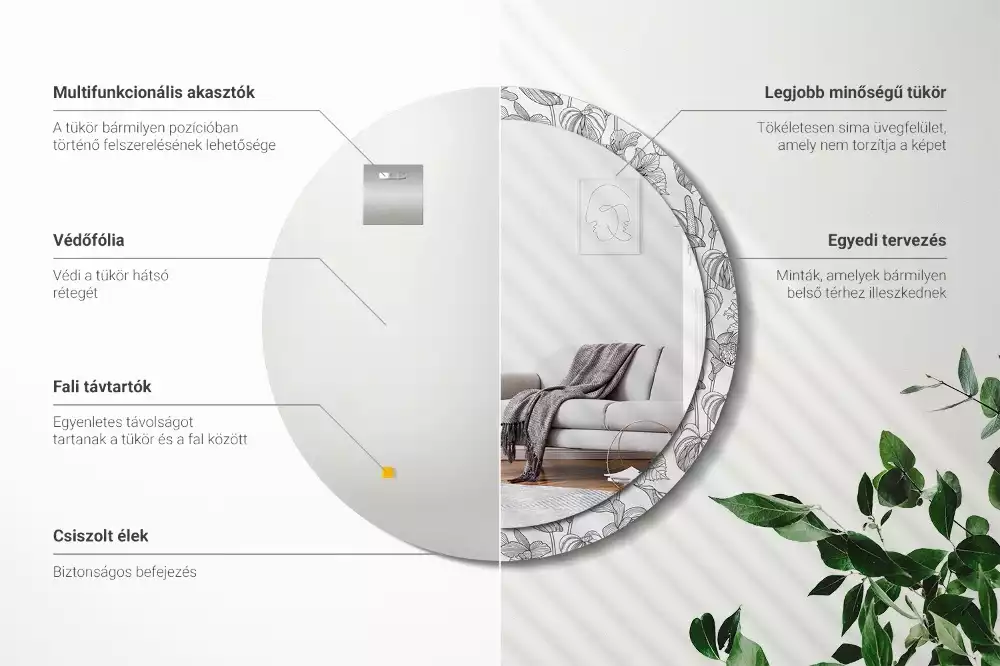 Okrúhle zrkadlo s potlačeným rámom Kvetinový vzor