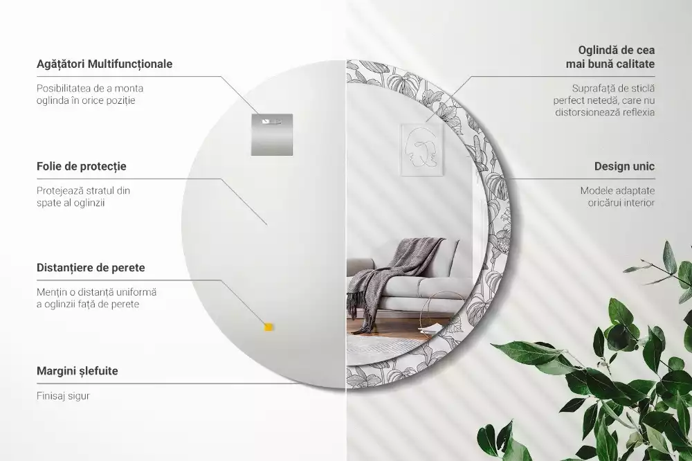 Okrúhle zrkadlo s potlačeným rámom Kvetinový vzor