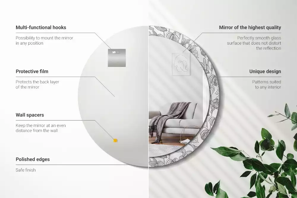 Okrúhle zrkadlo s potlačeným rámom Kvetinový vzor