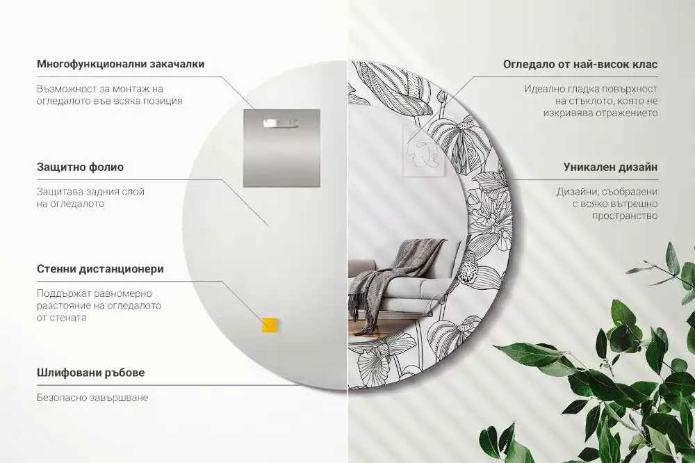 Okrúhle zrkadlo s potlačeným rámom Kvetinový vzor