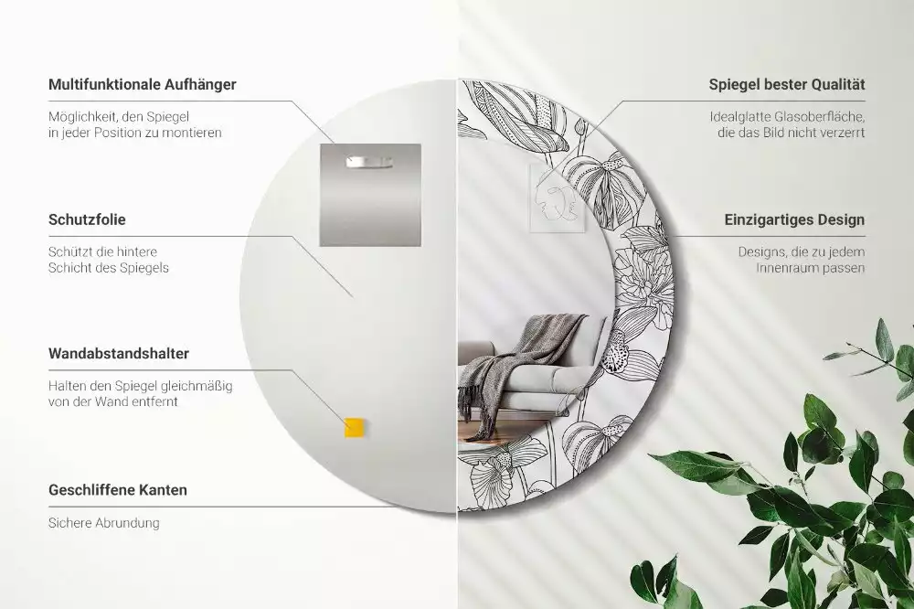 Okrúhle zrkadlo s potlačeným rámom Kvetinový vzor