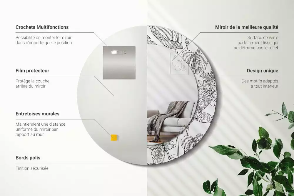 Okrúhle zrkadlo s potlačeným rámom Kvetinový vzor