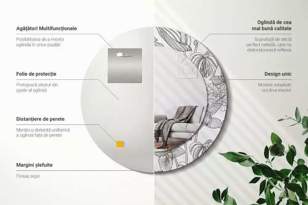 Okrúhle zrkadlo s potlačeným rámom Kvetinový vzor