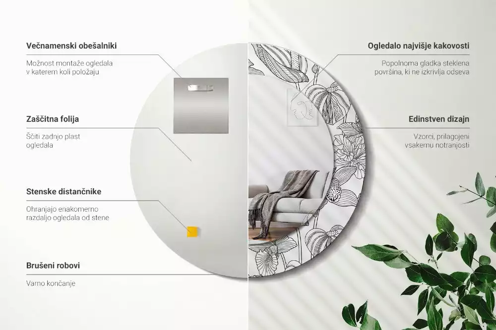 Okrúhle zrkadlo s potlačeným rámom Kvetinový vzor