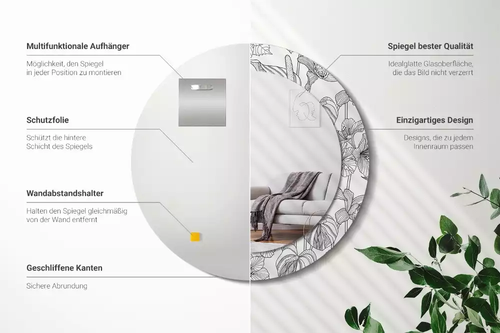 Okrúhle zrkadlo s potlačeným rámom Kvetinový vzor