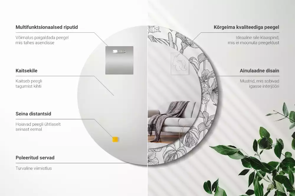 Okrúhle zrkadlo s potlačeným rámom Kvetinový vzor