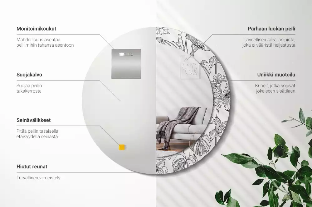 Okrúhle zrkadlo s potlačeným rámom Kvetinový vzor