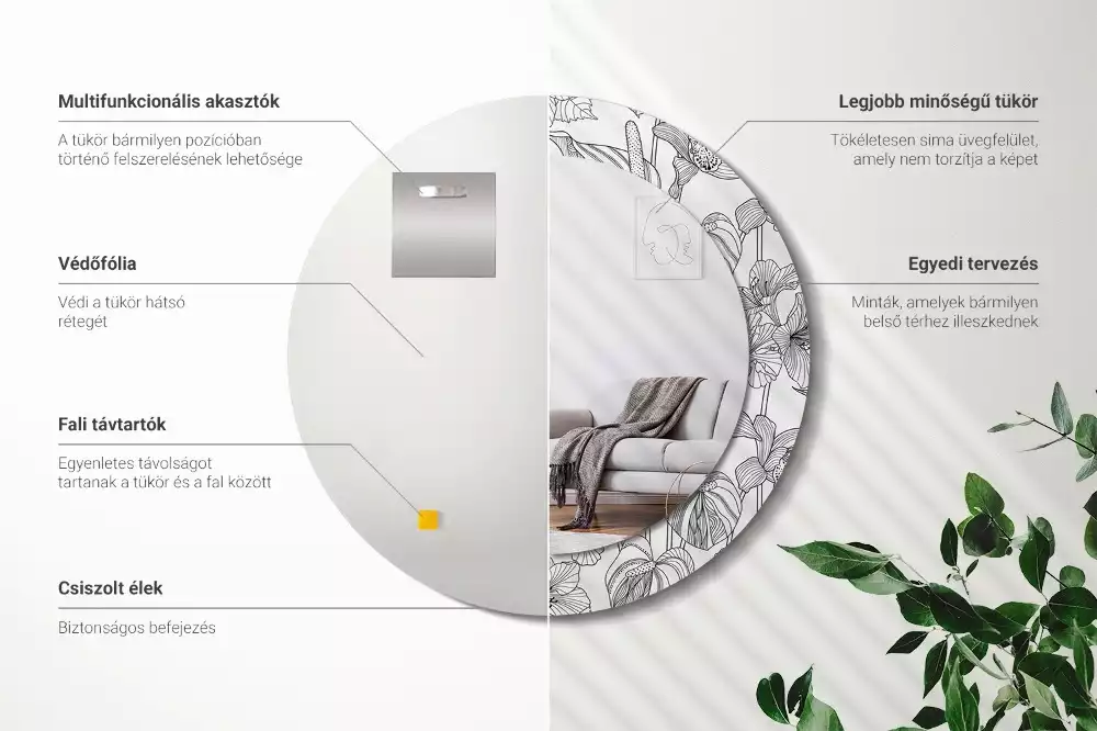 Okrúhle zrkadlo s potlačeným rámom Kvetinový vzor