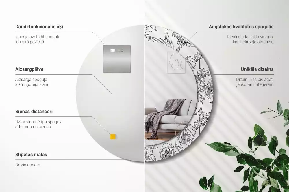 Okrúhle zrkadlo s potlačeným rámom Kvetinový vzor