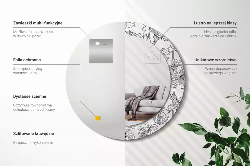 Okrúhle zrkadlo s potlačeným rámom Kvetinový vzor