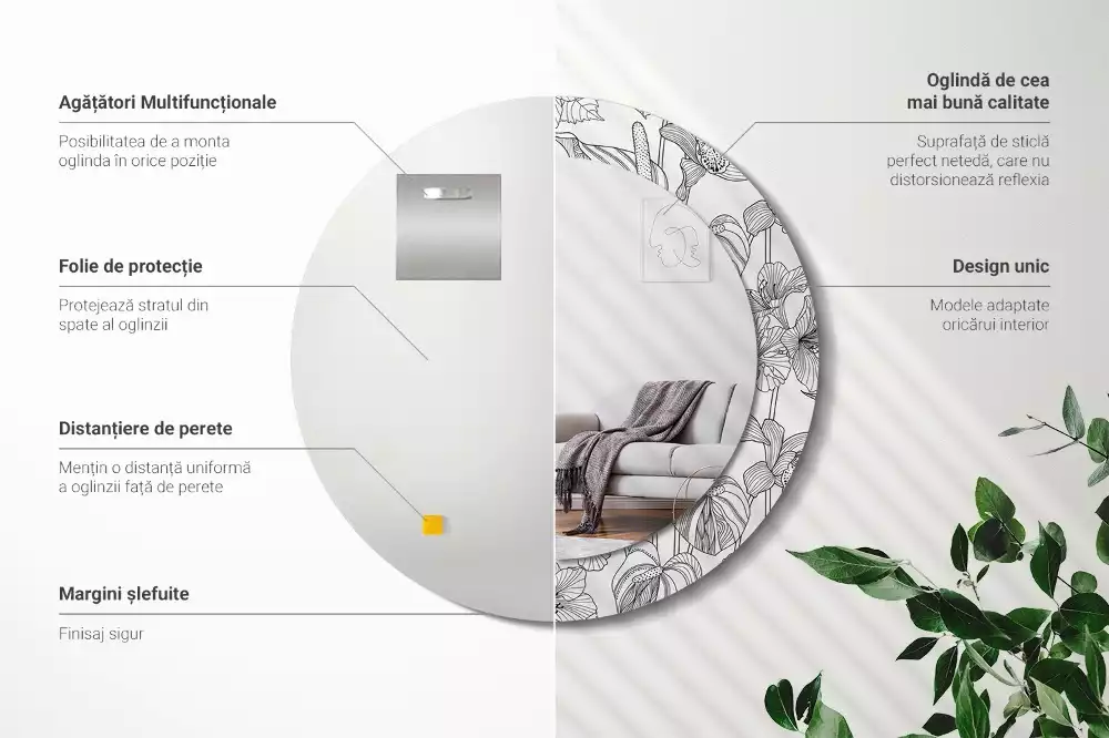 Okrúhle zrkadlo s potlačeným rámom Kvetinový vzor