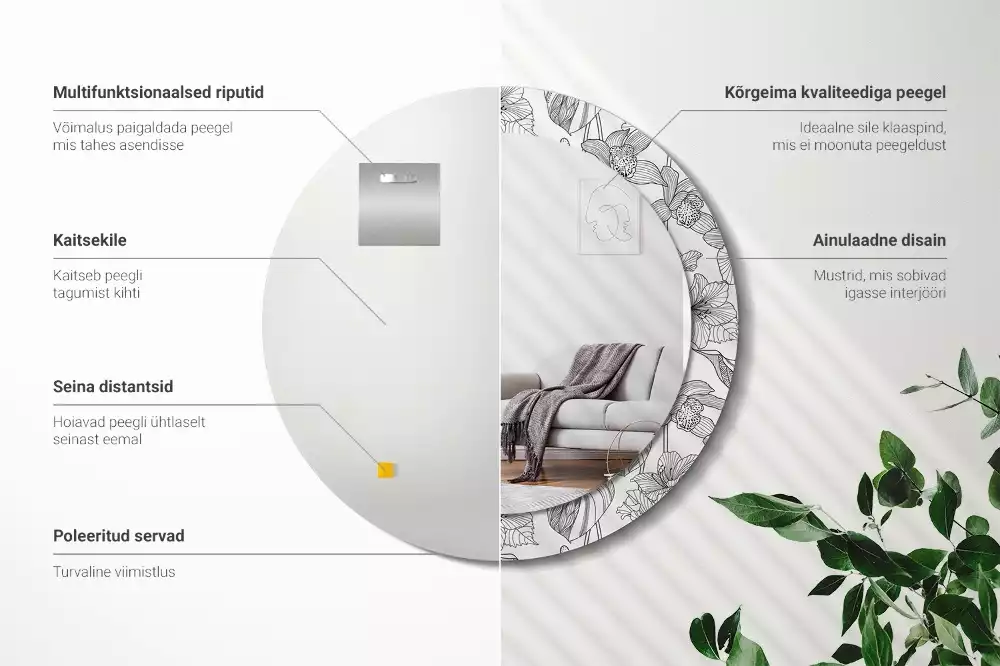 Okrúhle zrkadlo s potlačeným rámom Kvetinový vzor