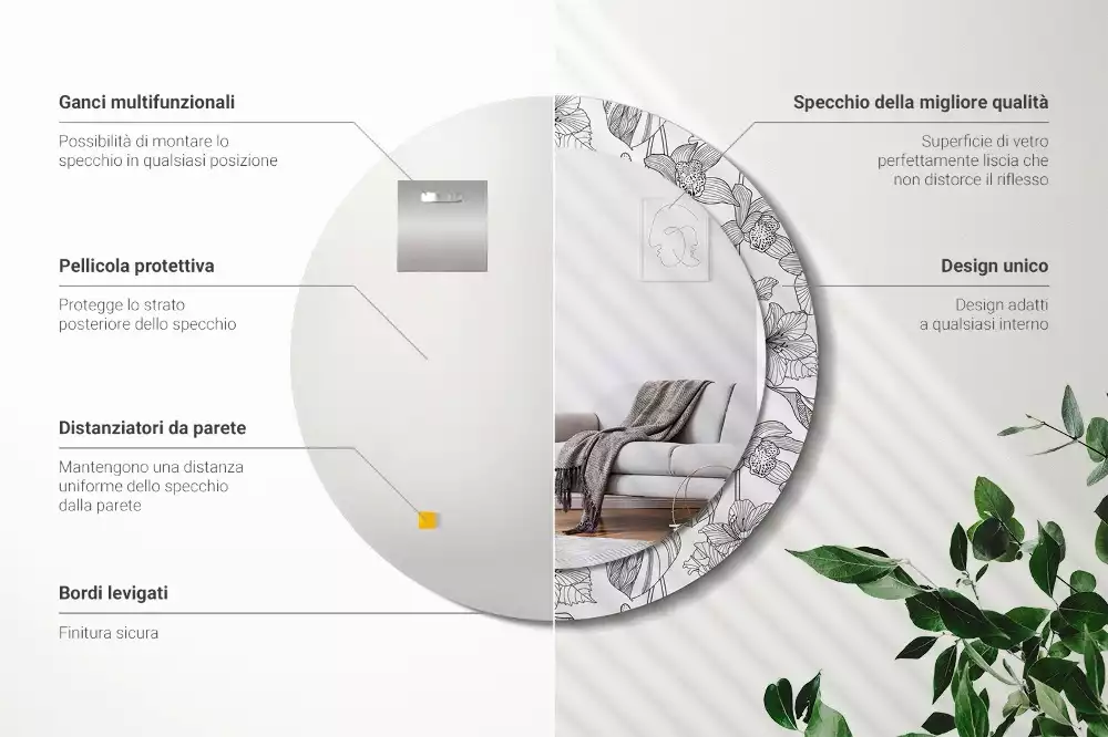 Okrúhle zrkadlo s potlačeným rámom Kvetinový vzor