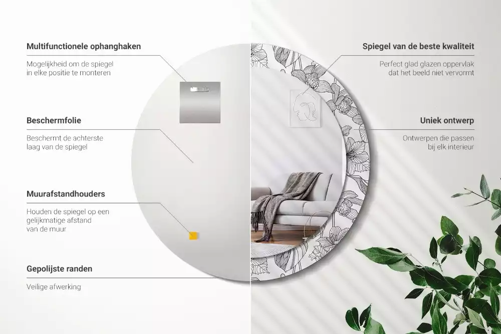 Okrúhle zrkadlo s potlačeným rámom Kvetinový vzor