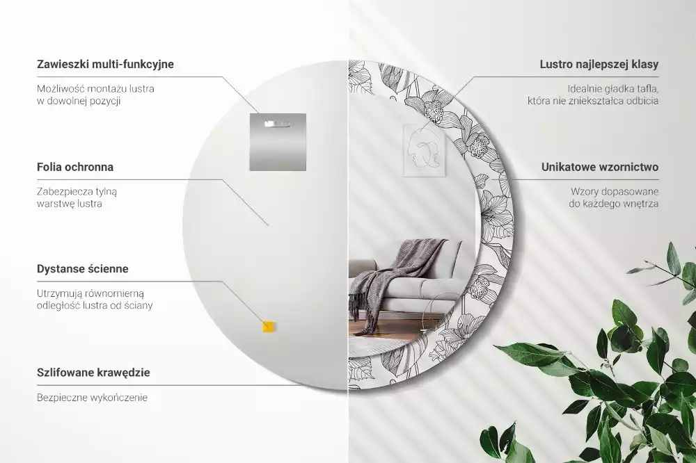 Okrúhle zrkadlo s potlačeným rámom Kvetinový vzor